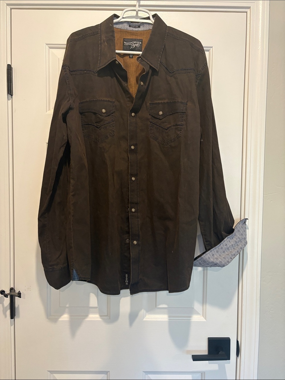 Moonshine Spirit Brown Western-Style Button-Up Shirt XXL, Slim fit